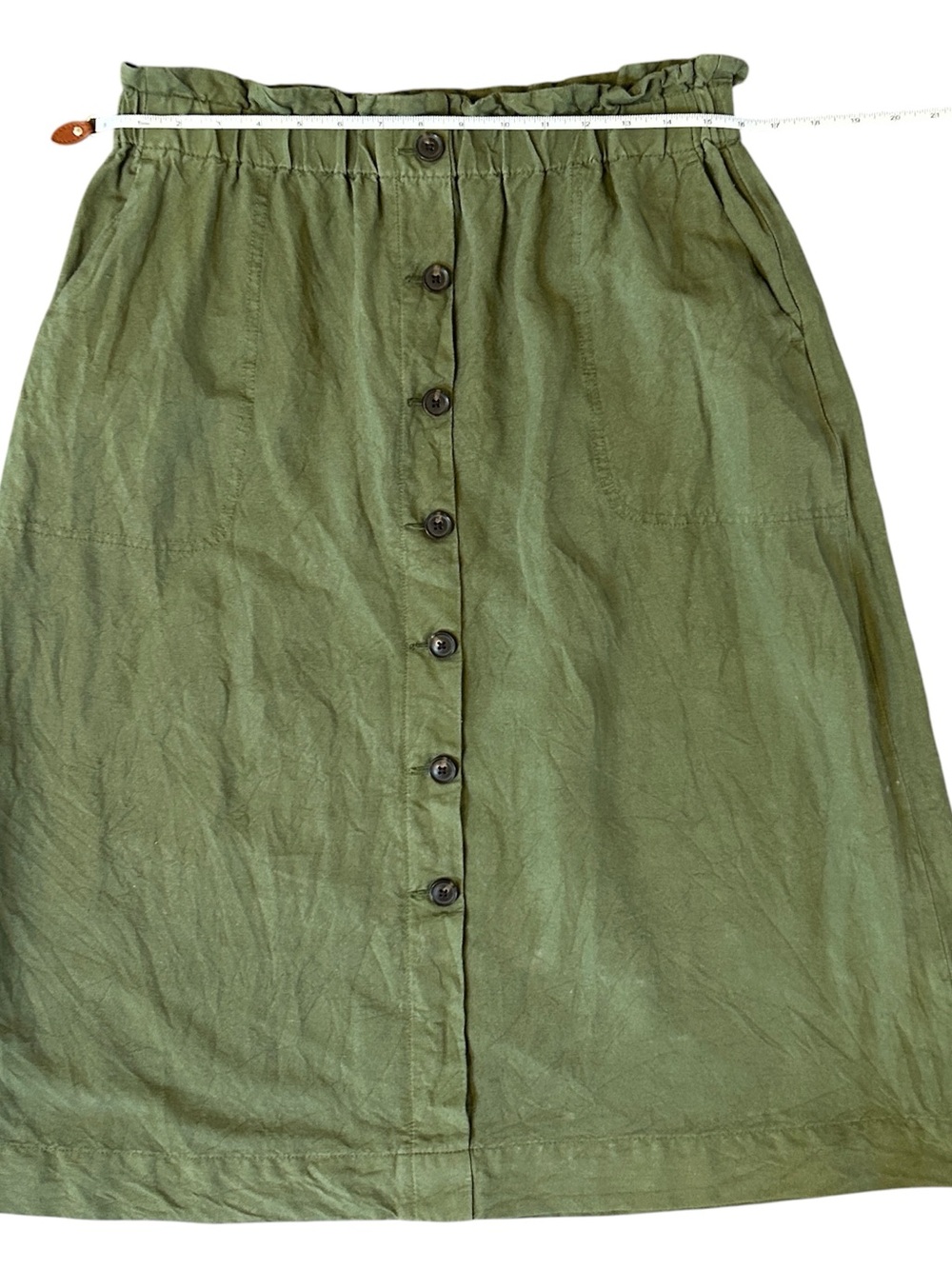 Madewell Linen-Blend Elastic Waist Midi Button-Down Skirt with Pockets, Medium - Picture 6 of 7